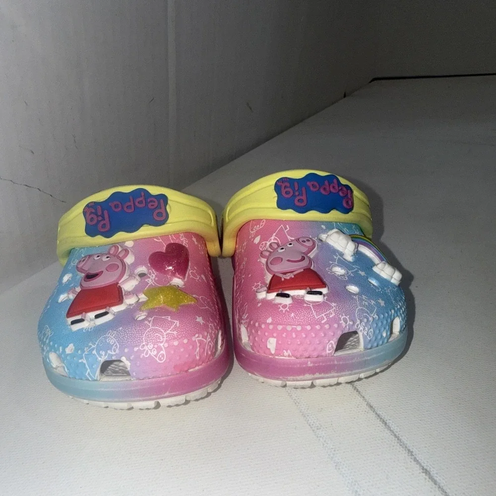 Crocs Toddlers Peppa Pig Kids Classic Convertible Mule Clogs Pink & Blue Size 5C
